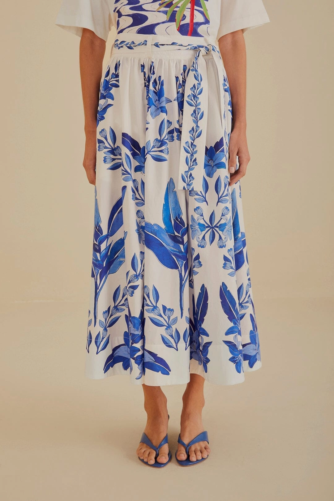Off-White Blue Yard Organic Cotton Midi Skirt Chic Tones
