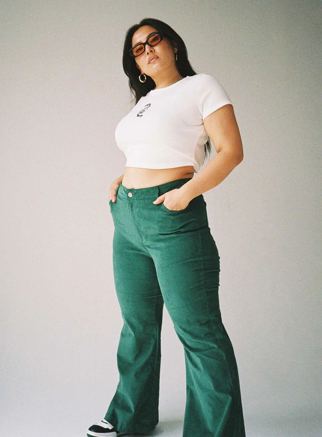 Nadia Pants Green Curve Flared bottom