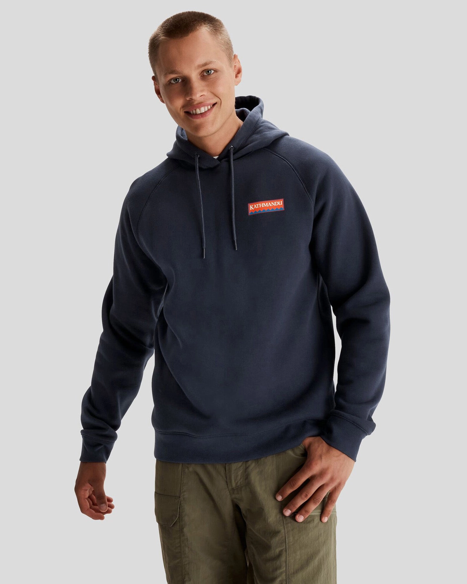 Odor Resistant Material Men's Kathmandu Heritage Logo Slouchy Hoodie - Pure Navy