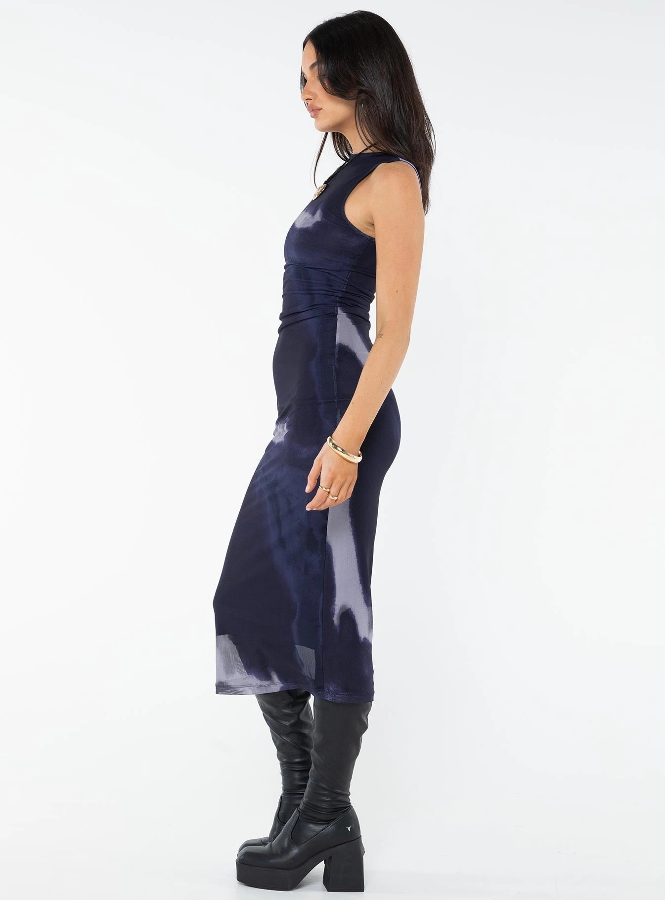 Relax Mode Fayola Dress Mesh Watercolour Navy