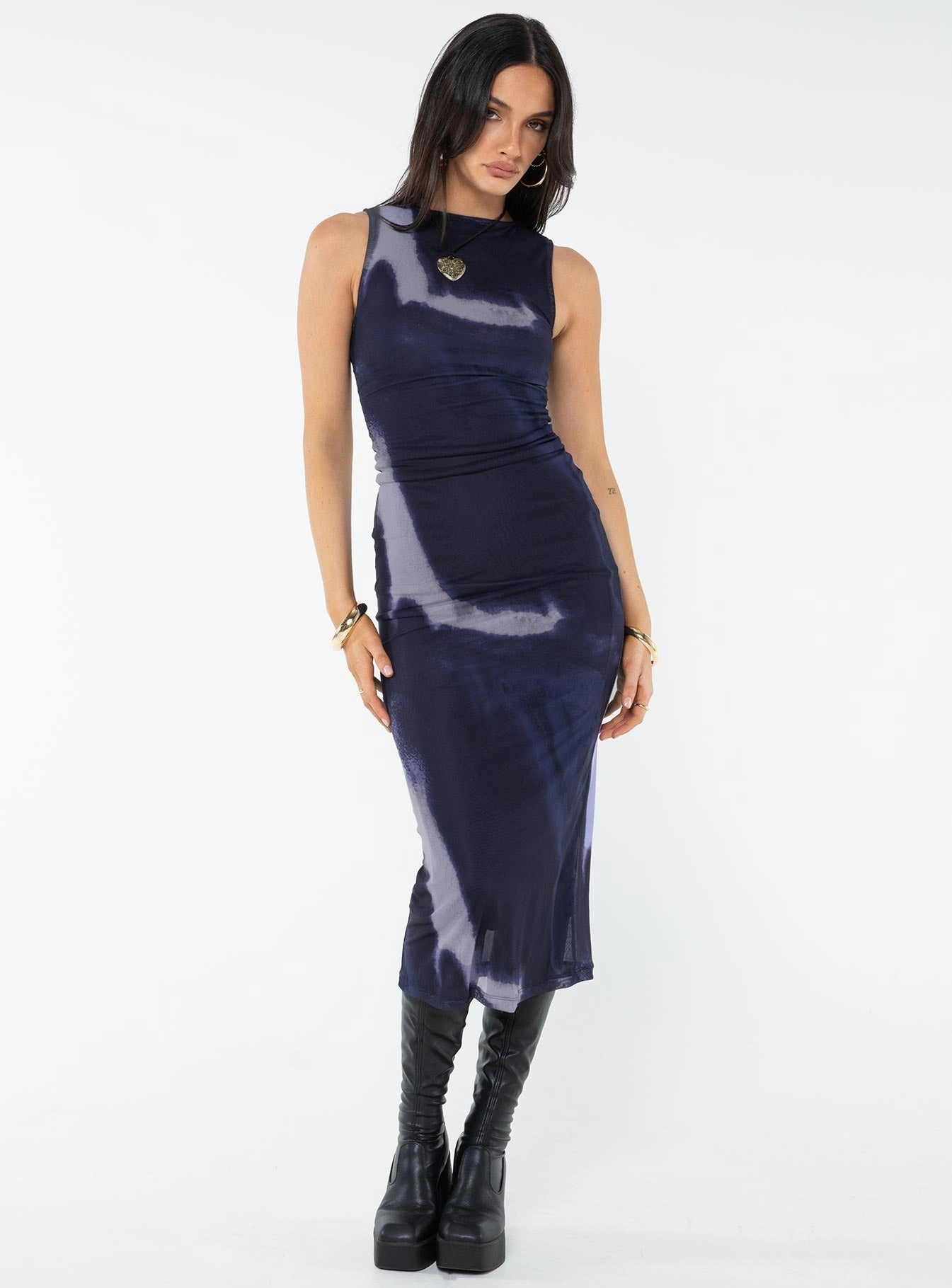Fayola Dress Mesh Watercolour Navy Smart Outfit