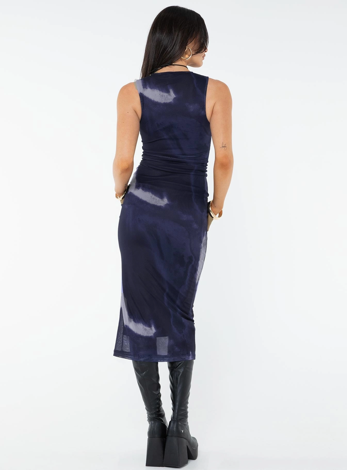 Fayola Dress Mesh Watercolour Navy Mid Season