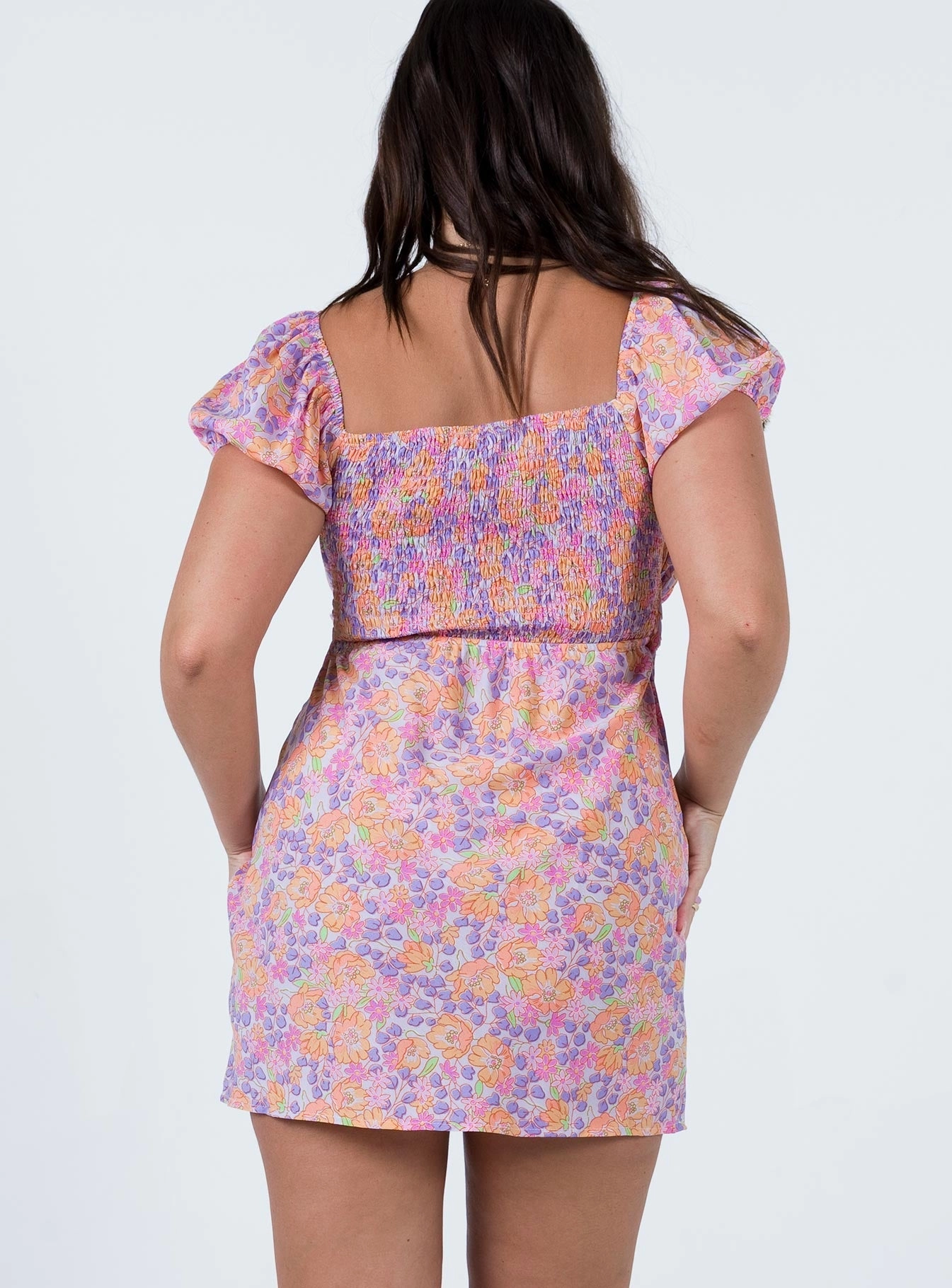 Nakita Mini Dress Purple Floral Airy Feel Soft Drape