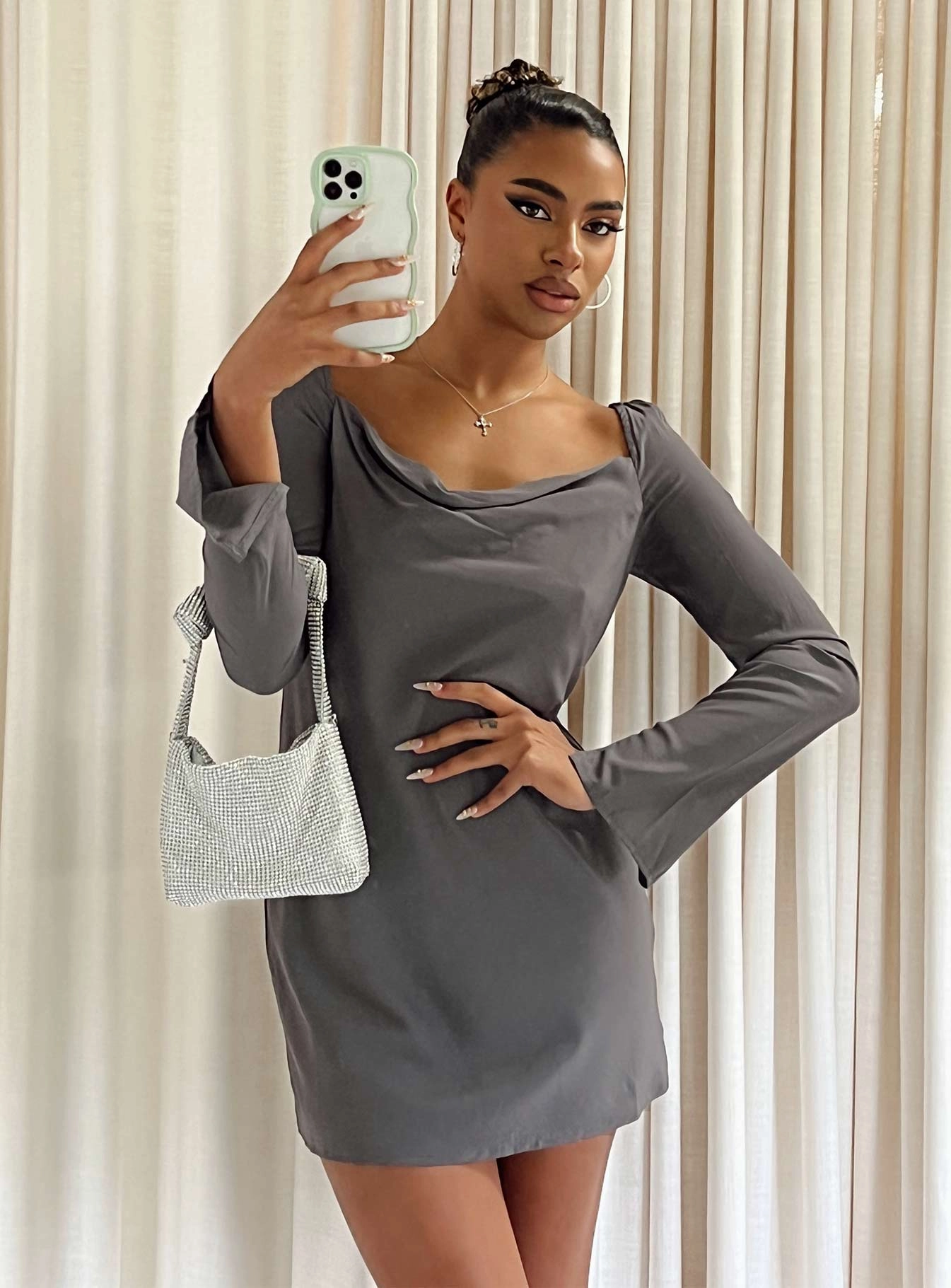 Star Power Mini Dress Slate Cozy Look