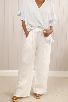 Linen Wide Leg Trousers White DurableReinforcedMaterial