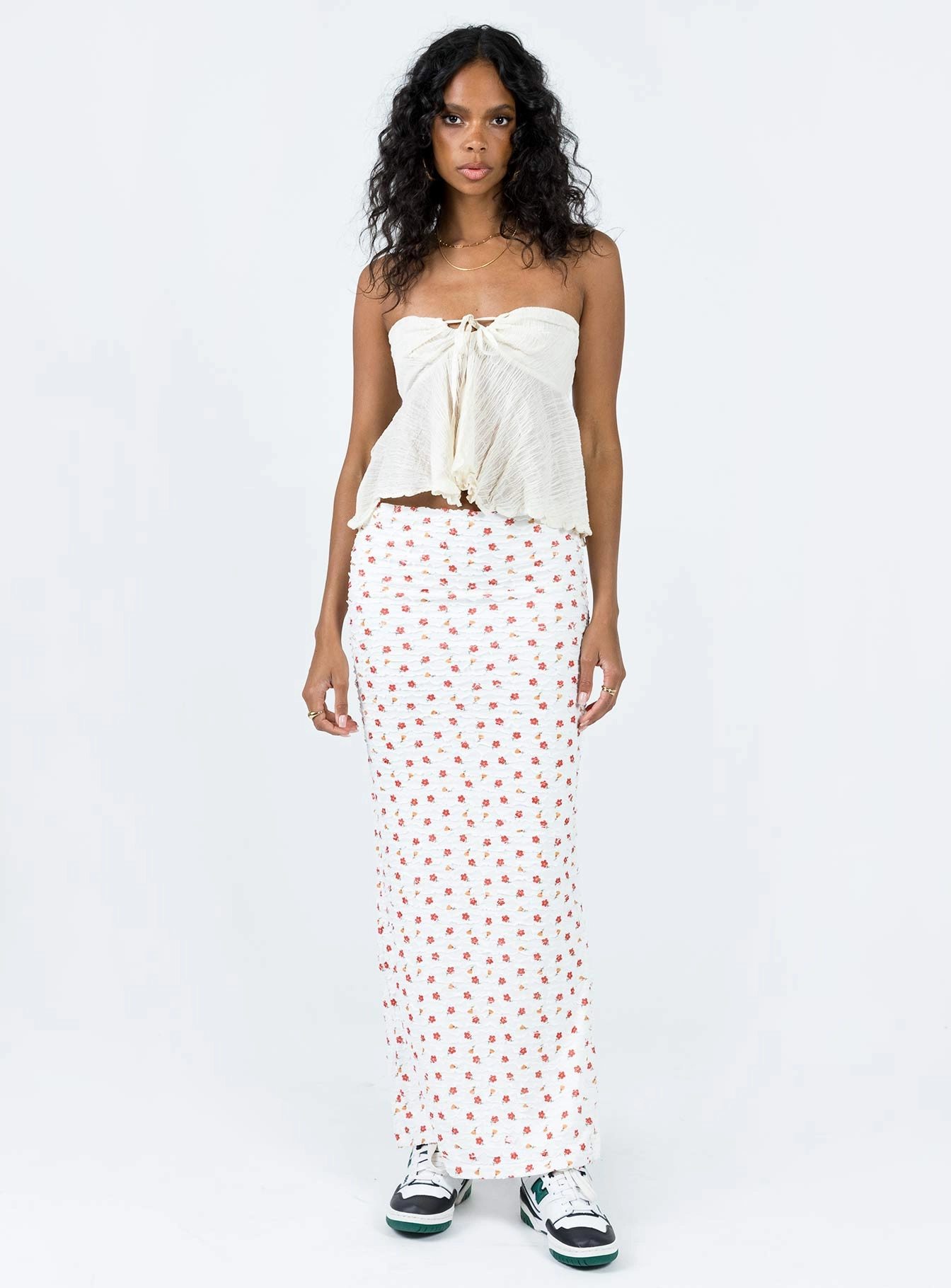 Stephie Maxi Skirt White Laser Cut Edges