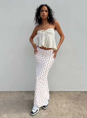 Stephie Maxi Skirt White A Line Cut Simple Comfort