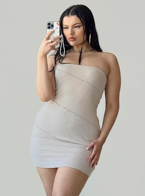 Oscar Mini Dress Beige Back-Zip