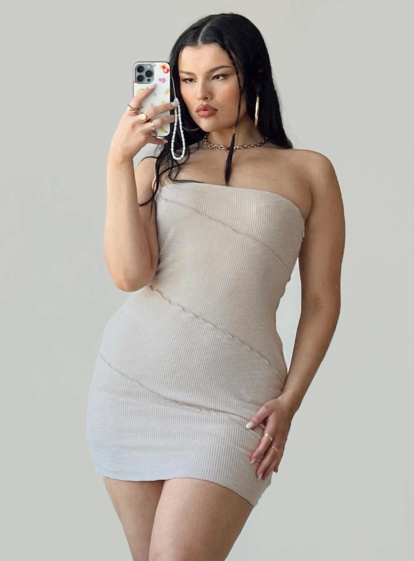 Oscar Mini Dress Beige Back-Zip