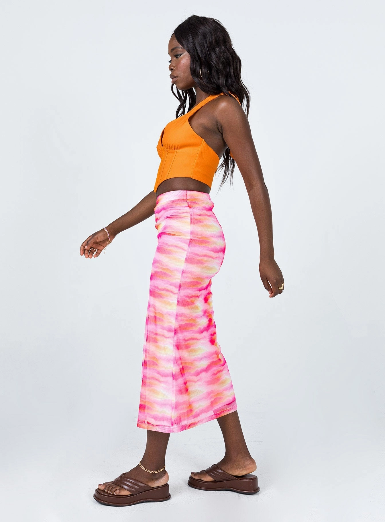 Sunset Trip Midi Skirt Pink City Wear Flexible Material