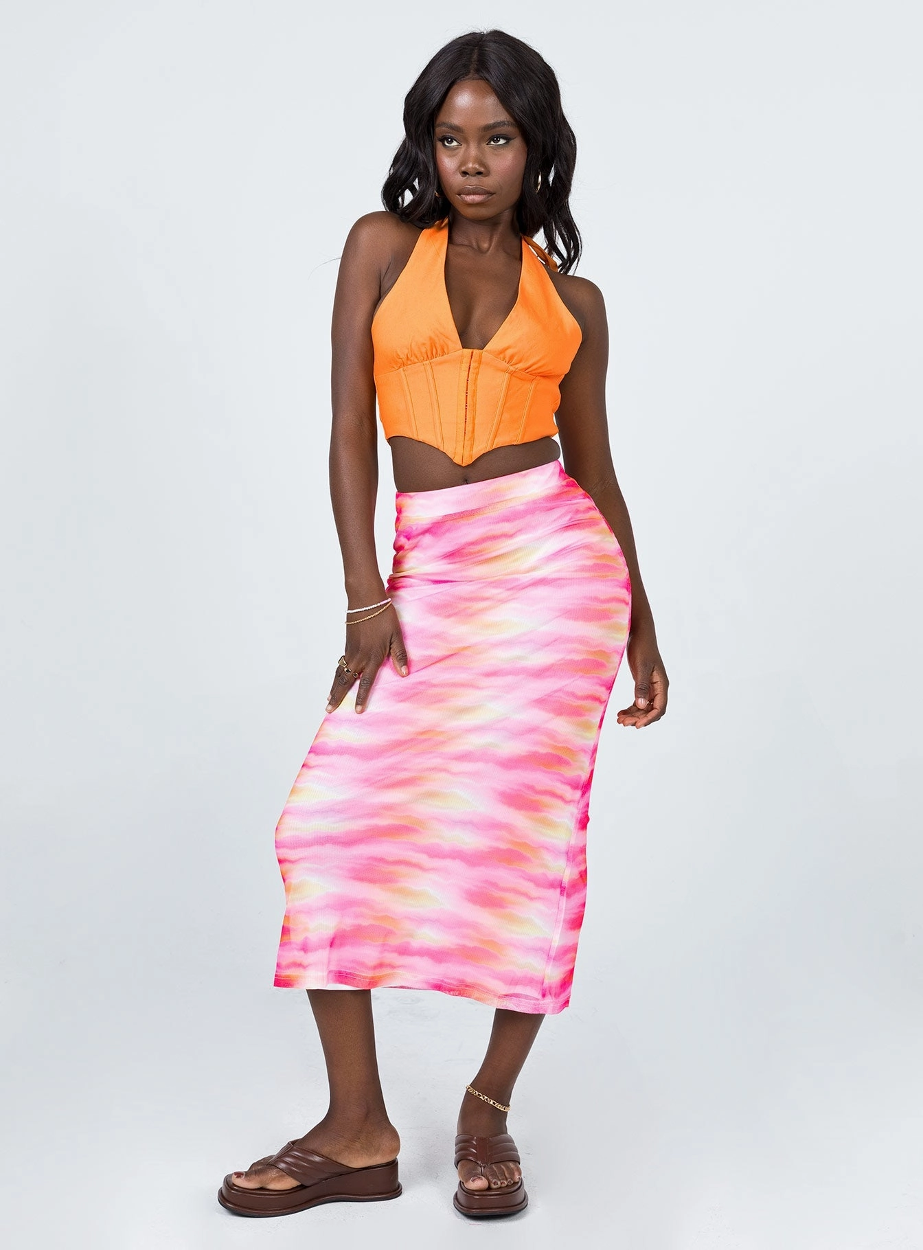 Stylist Pick Sunset Trip Midi Skirt Pink