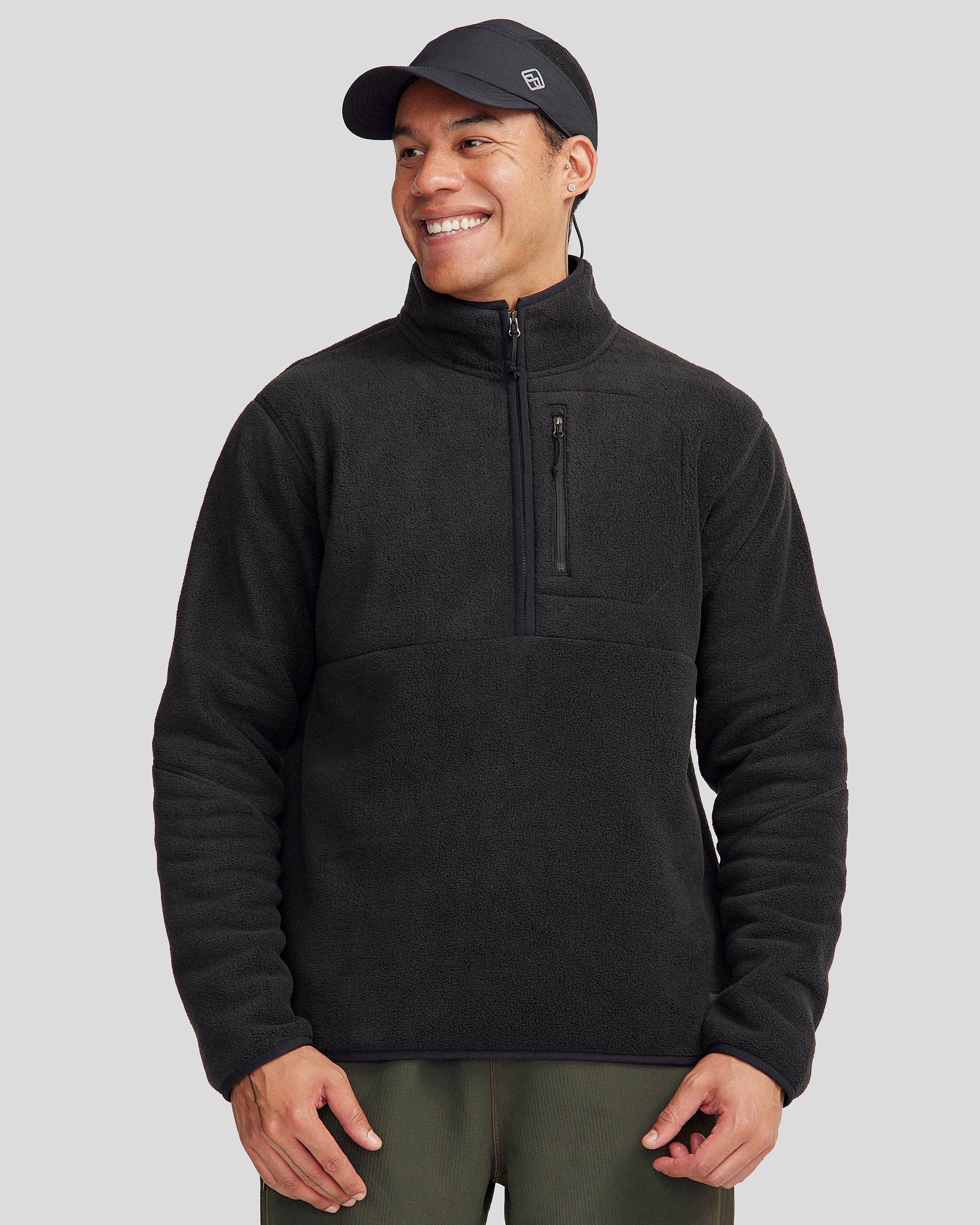 All-Day Wear V neck Men's Trailhead Fleece 1/4 Zip Pullover - Black Stingray