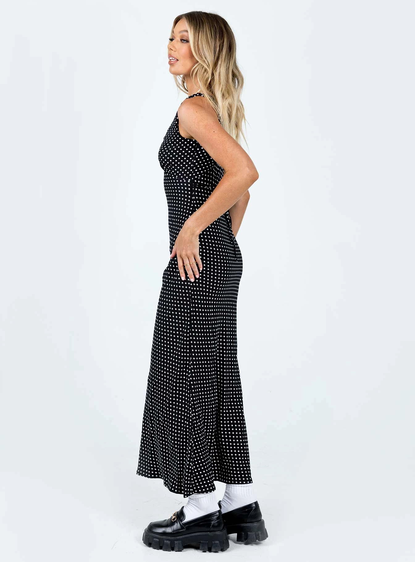 Nellie Maxi Dress Black Polka Dot Sleek Comfort skin friendly