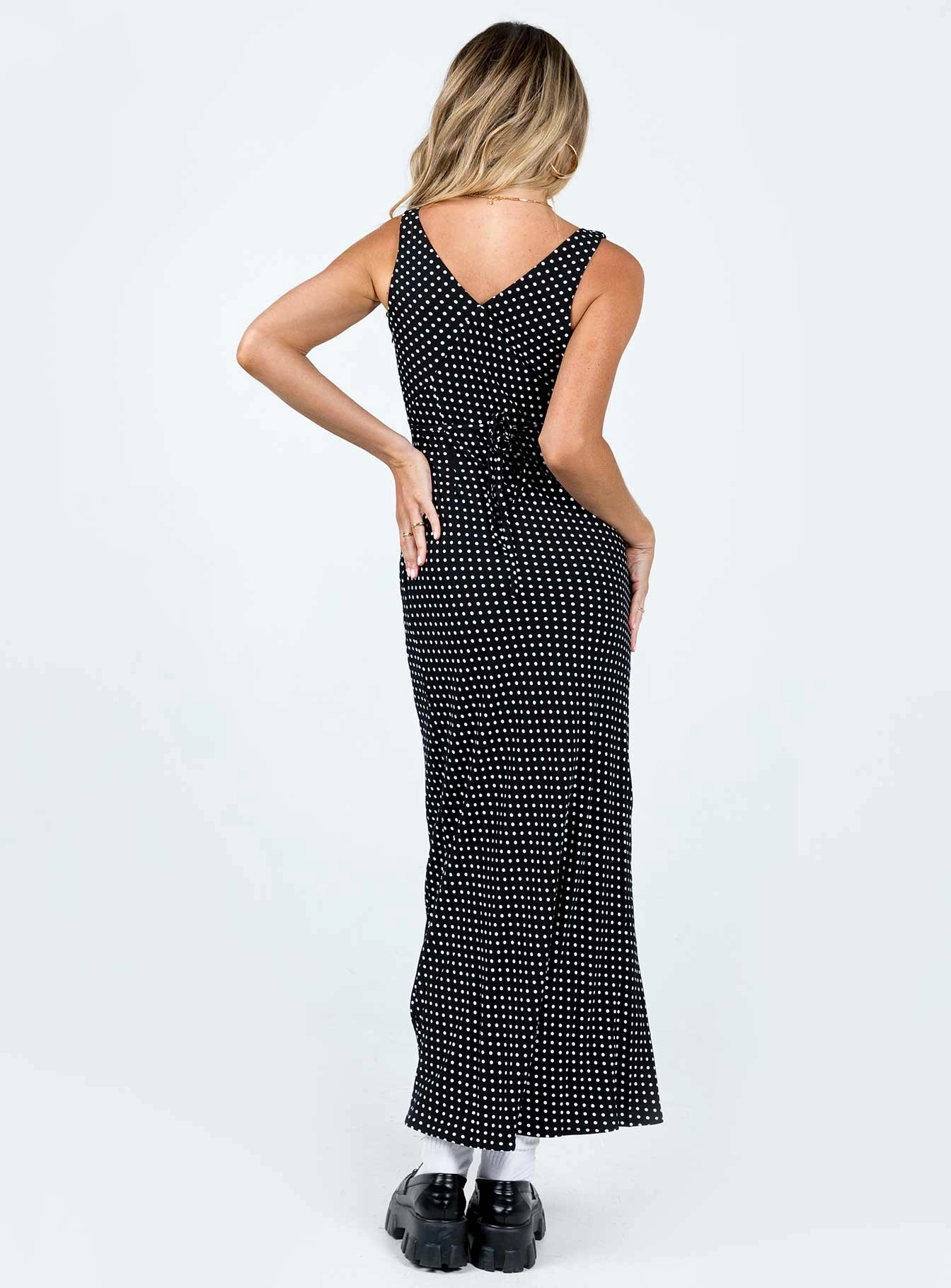 Nellie Maxi Dress Black Polka Dot Earthy Hue