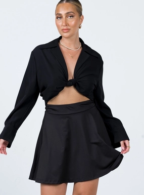 Em Mini Skirt Black Fold Over Detail Mid Rise