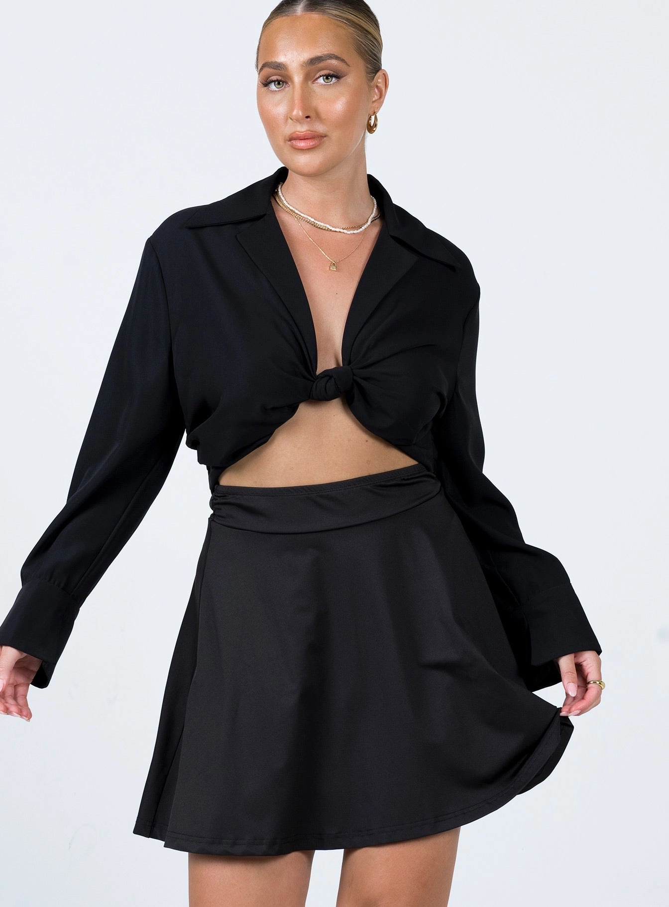 Em Mini Skirt Black Non Slip Waist Craftsmanship Focus