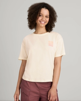 Garment Washed Texture Women's Sunrise Flower Organic Cotton T-shirt - Natural