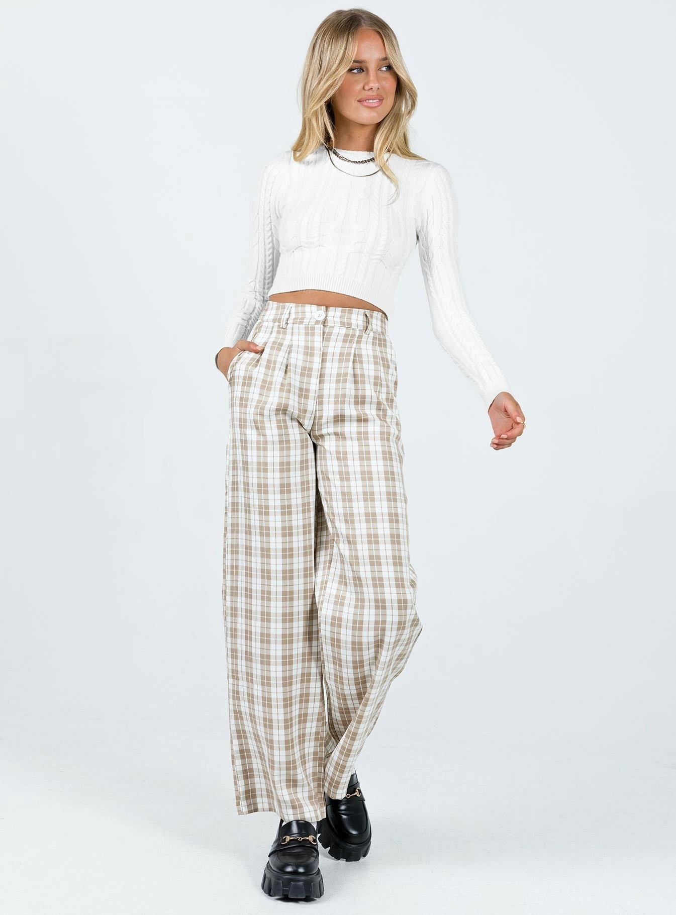 Archer Pants Beige Plaid Active Performance Chilly Day Ready