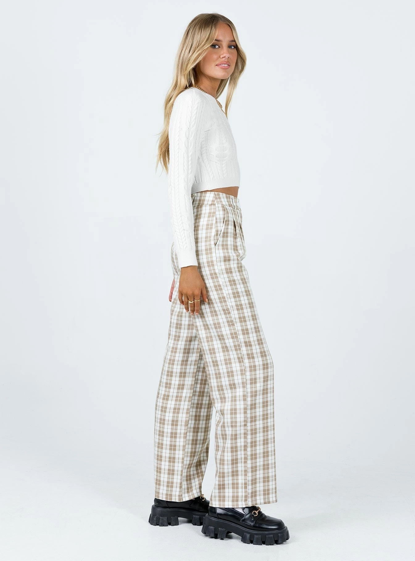 Daily Comfort Fit High Mobility Archer Pants Beige Plaid