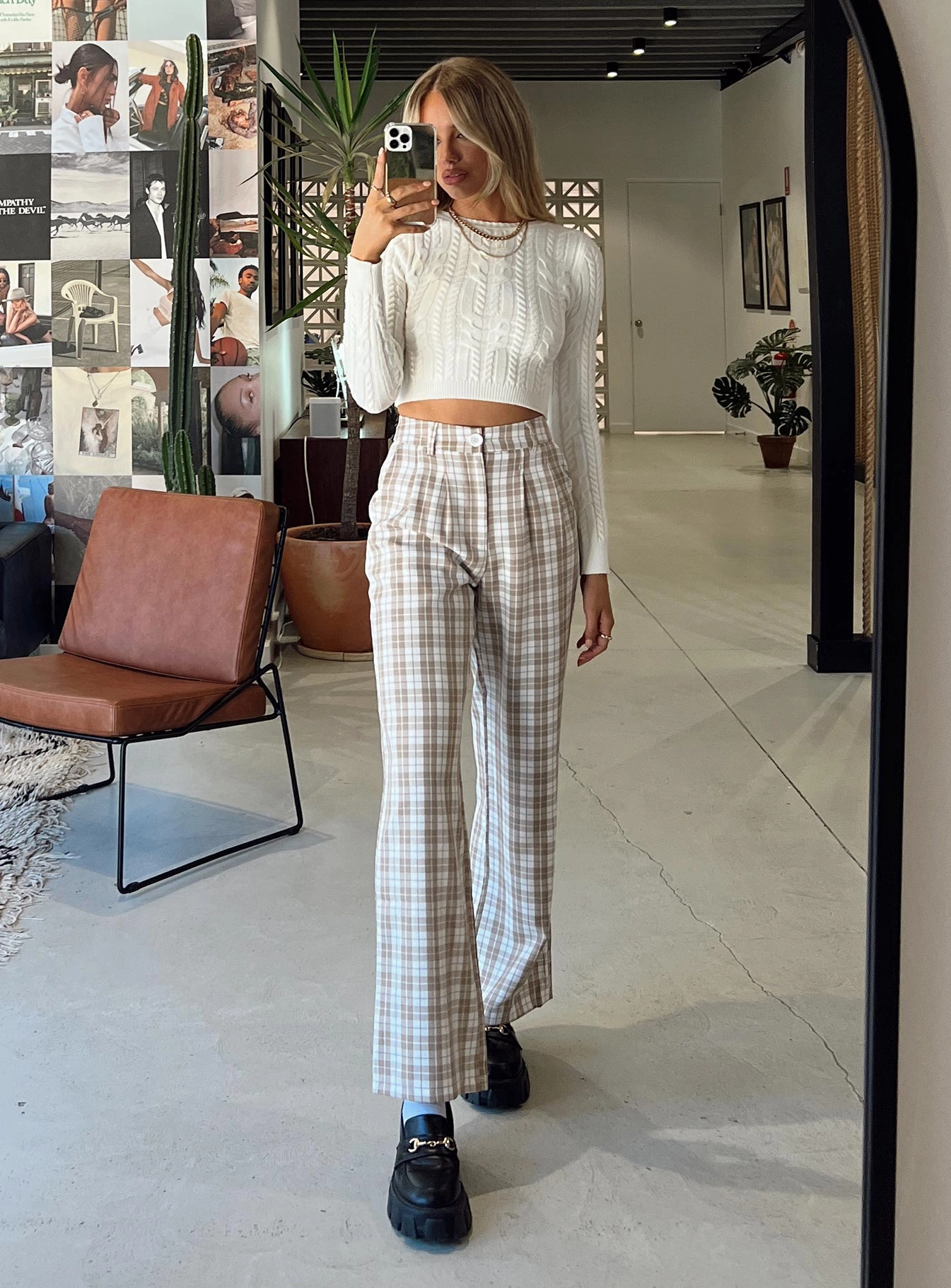Archer Pants Beige Plaid Low Profile HighRiseWaistband