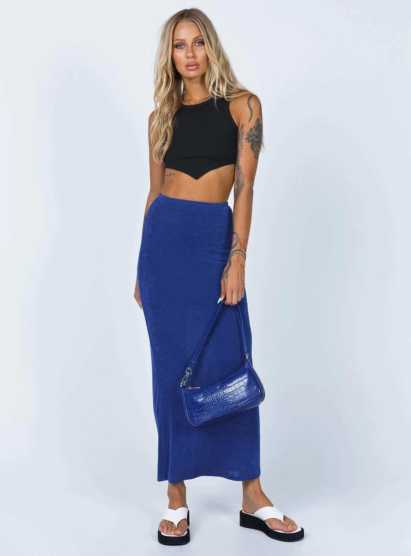 Detail Focus Harriette Maxi Skirt Blue