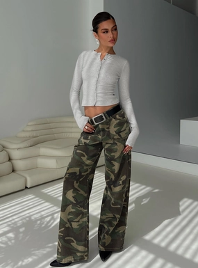 Simple Layers Briony Mid Rise Wide Leg Jeans Camouflage