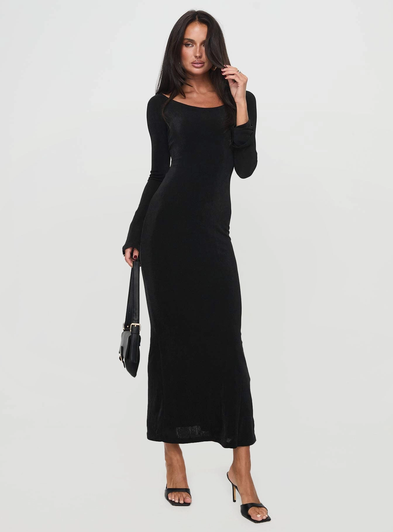 Janice Long Sleeve Maxi Dress Black Sheer Layer