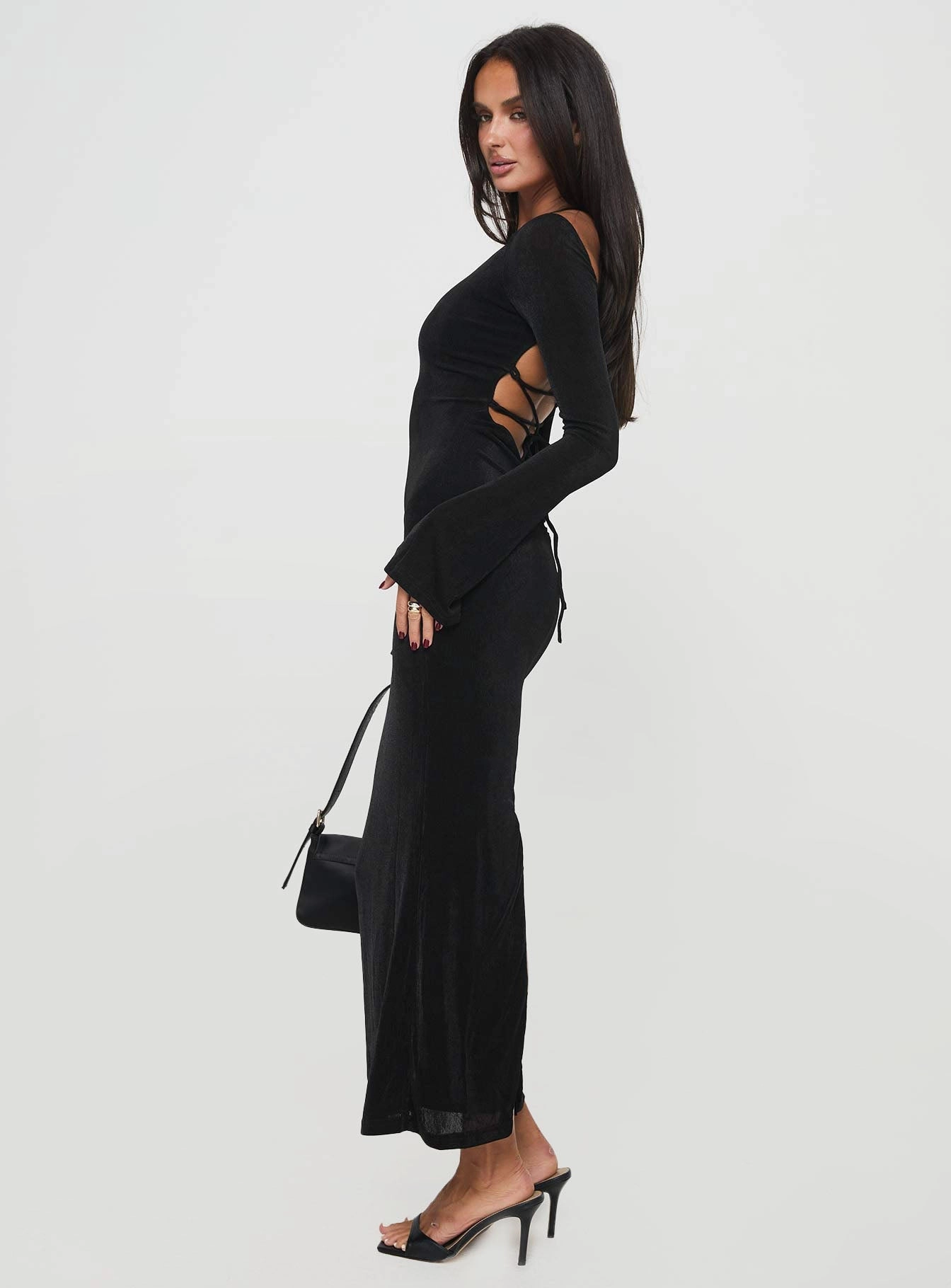 Loose Fit Janice Long Sleeve Maxi Dress Black