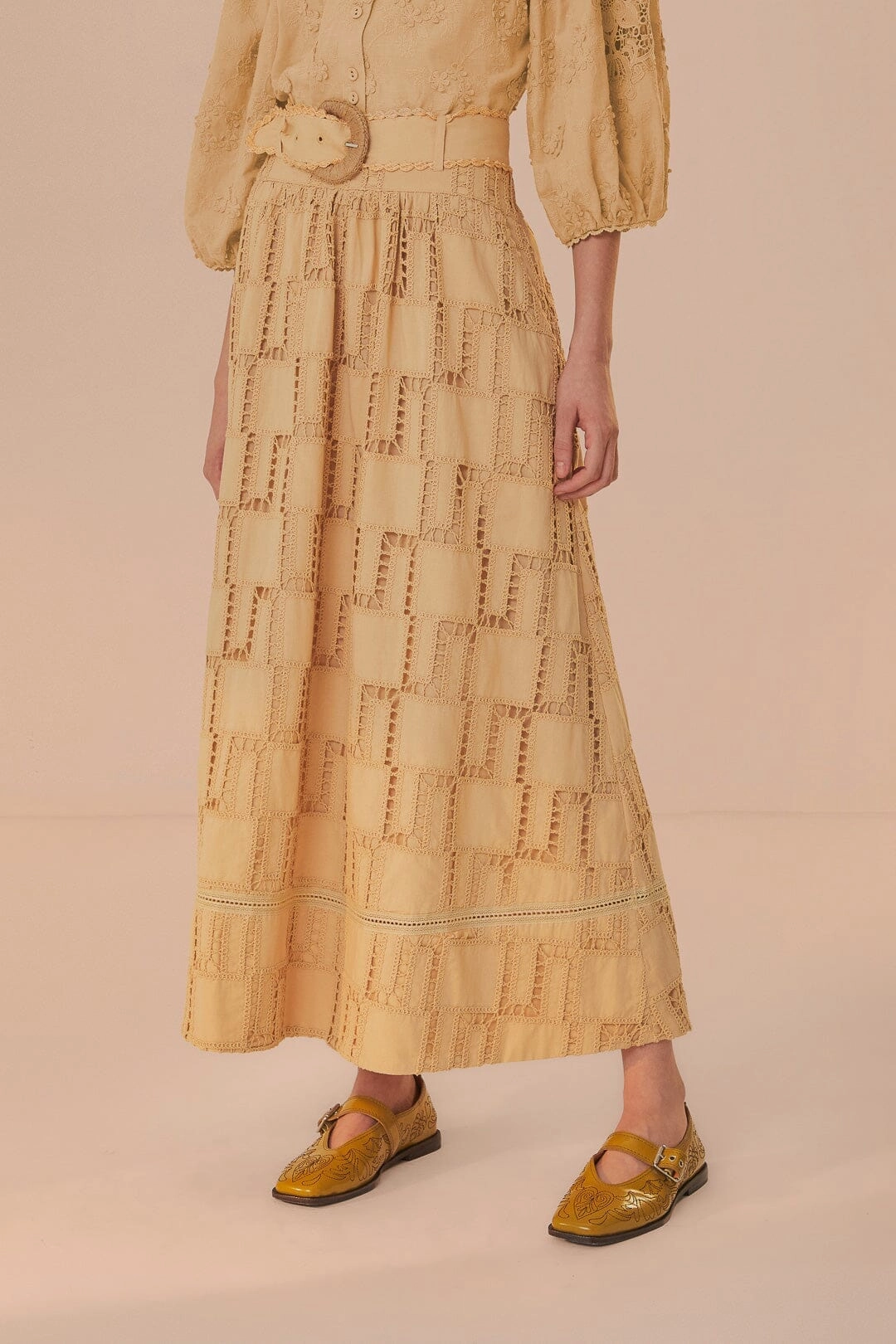 Sand Crochet Midi Skirt No Ride Up