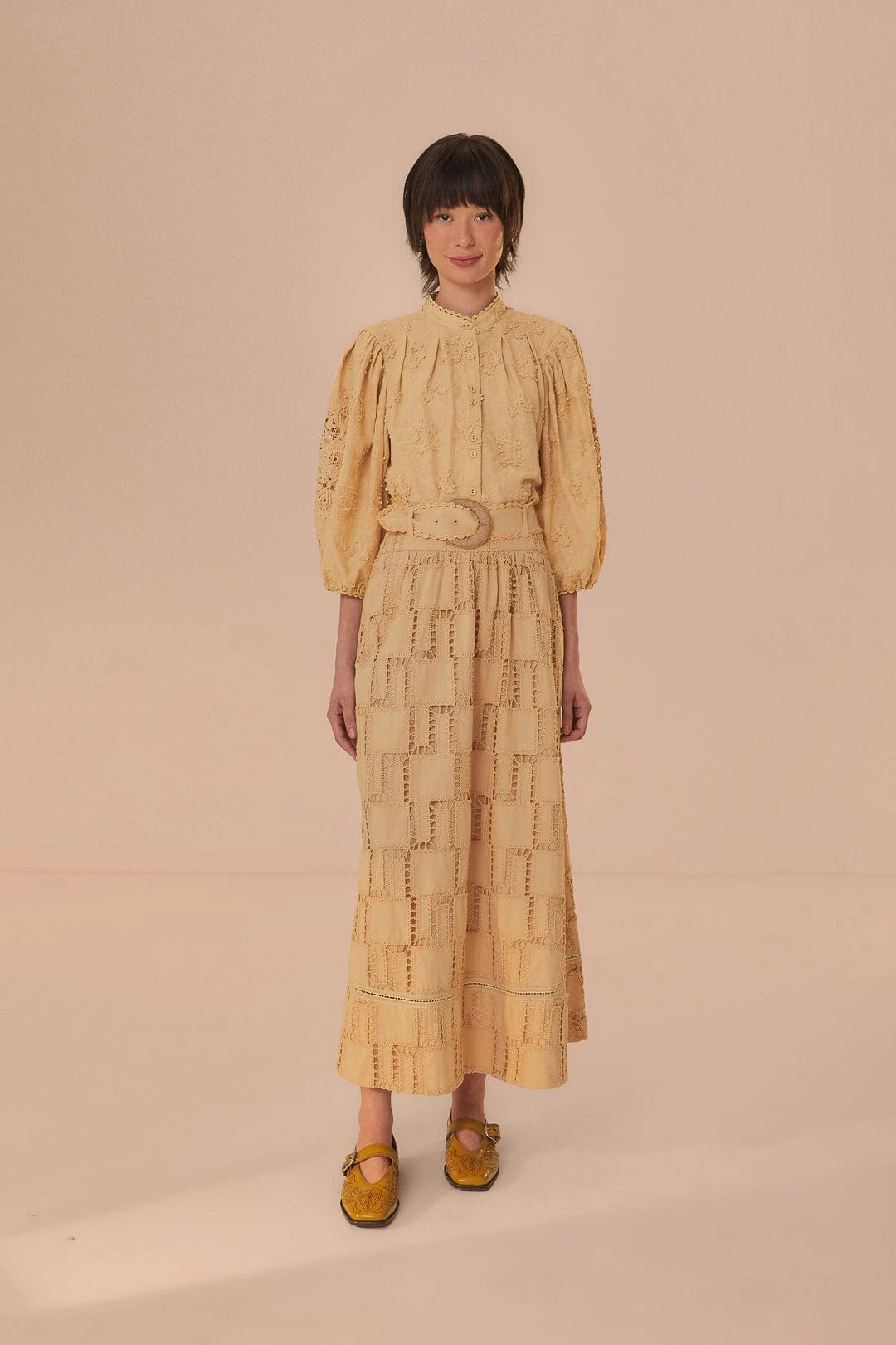 Sand Crochet Midi Skirt Active Wear Faux Leather