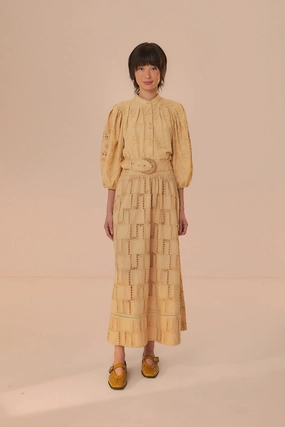 Sand Crochet Midi Skirt Active Wear Faux Leather