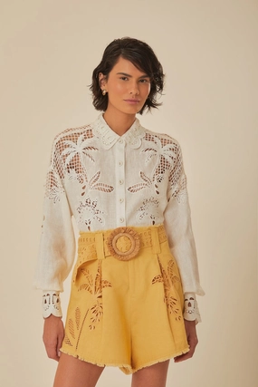 DoubleLayeredKnees Banana Tree Euroflax? Premium Linen Belted Shorts