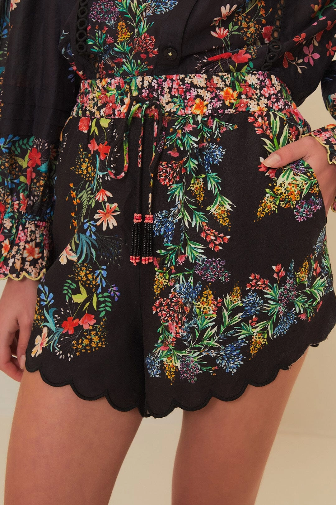 Black Delicate Forest Scarves Shorts comfortable attire Versatile Piece