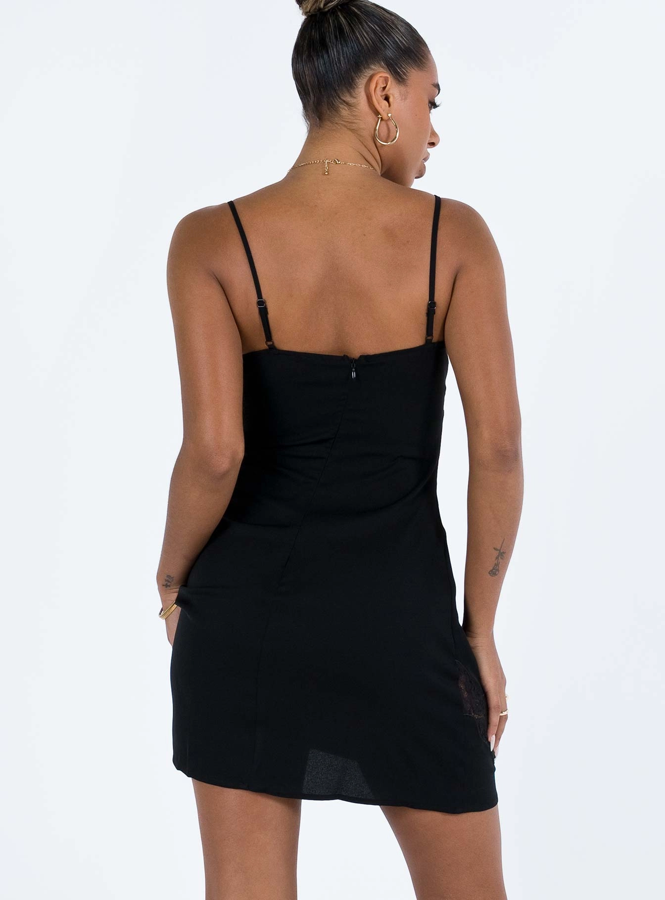 Sister Glow Cool Shape Agnola  Lace Trim Mini Dress Black
