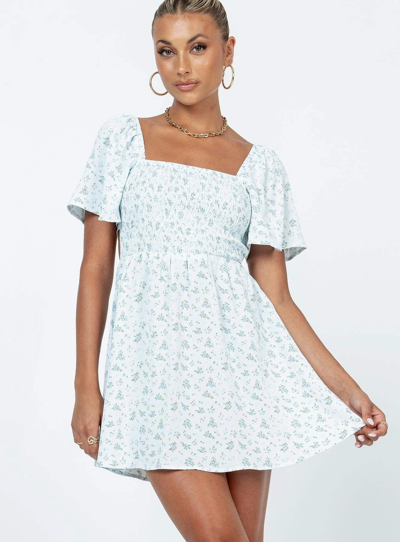 Summer Nights Mini Dress Blue Floral hypoallergenic Silky Shine