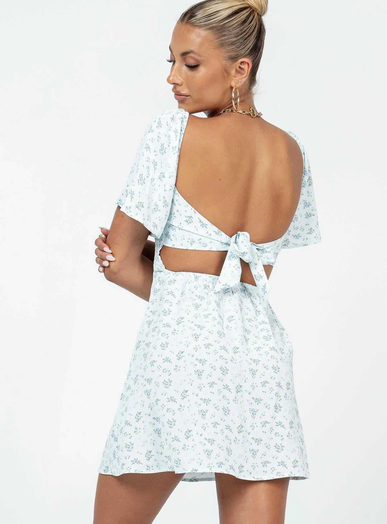 Summer Nights Mini Dress Blue Floral StretchableKnit