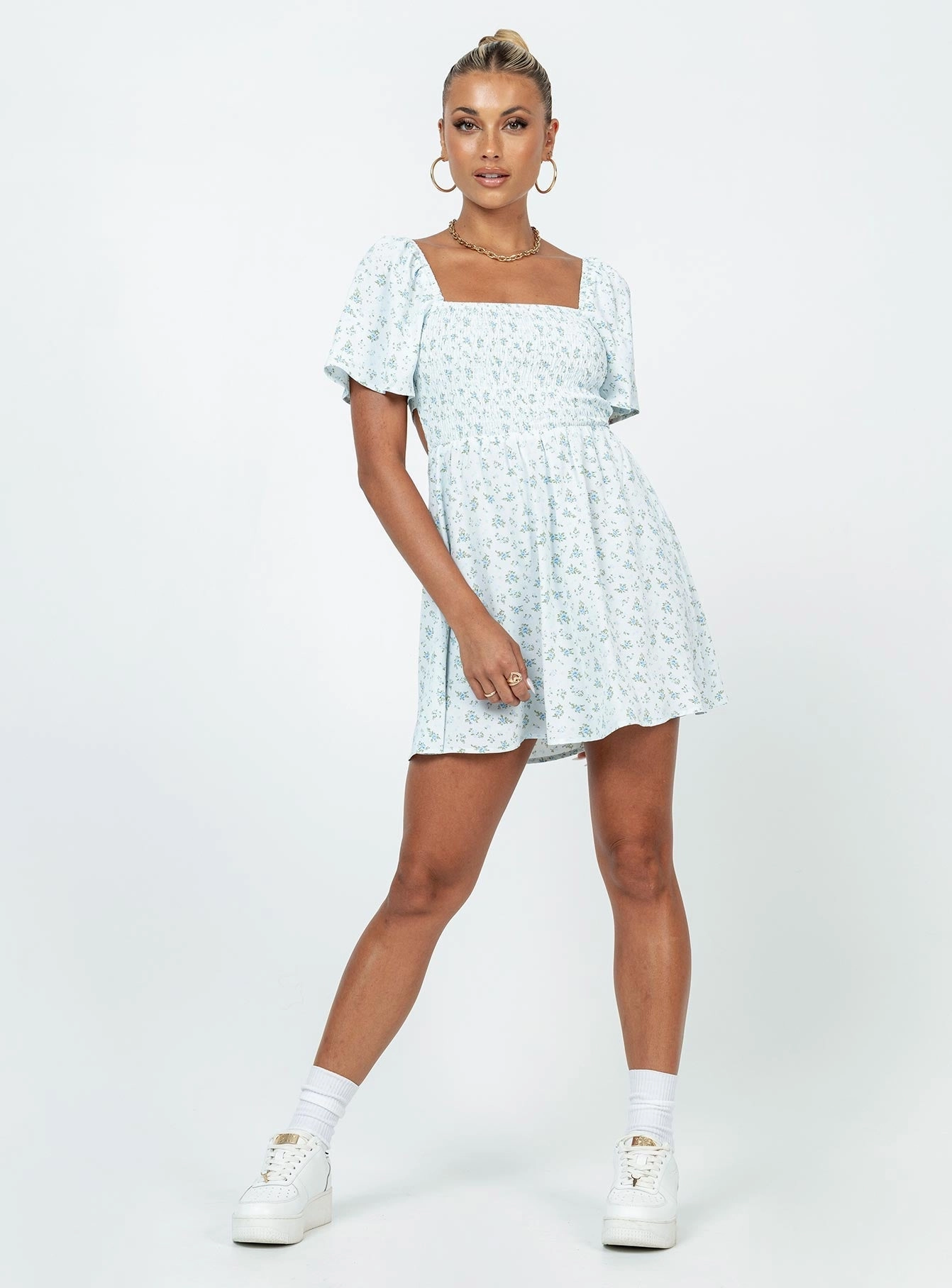 Summer Nights Mini Dress Blue Floral Easy Layering Water-Repellent-Finish
