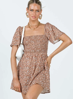 Summer Nights Mini Dress Brown Floral Soft Colorway Urban Aesthetic