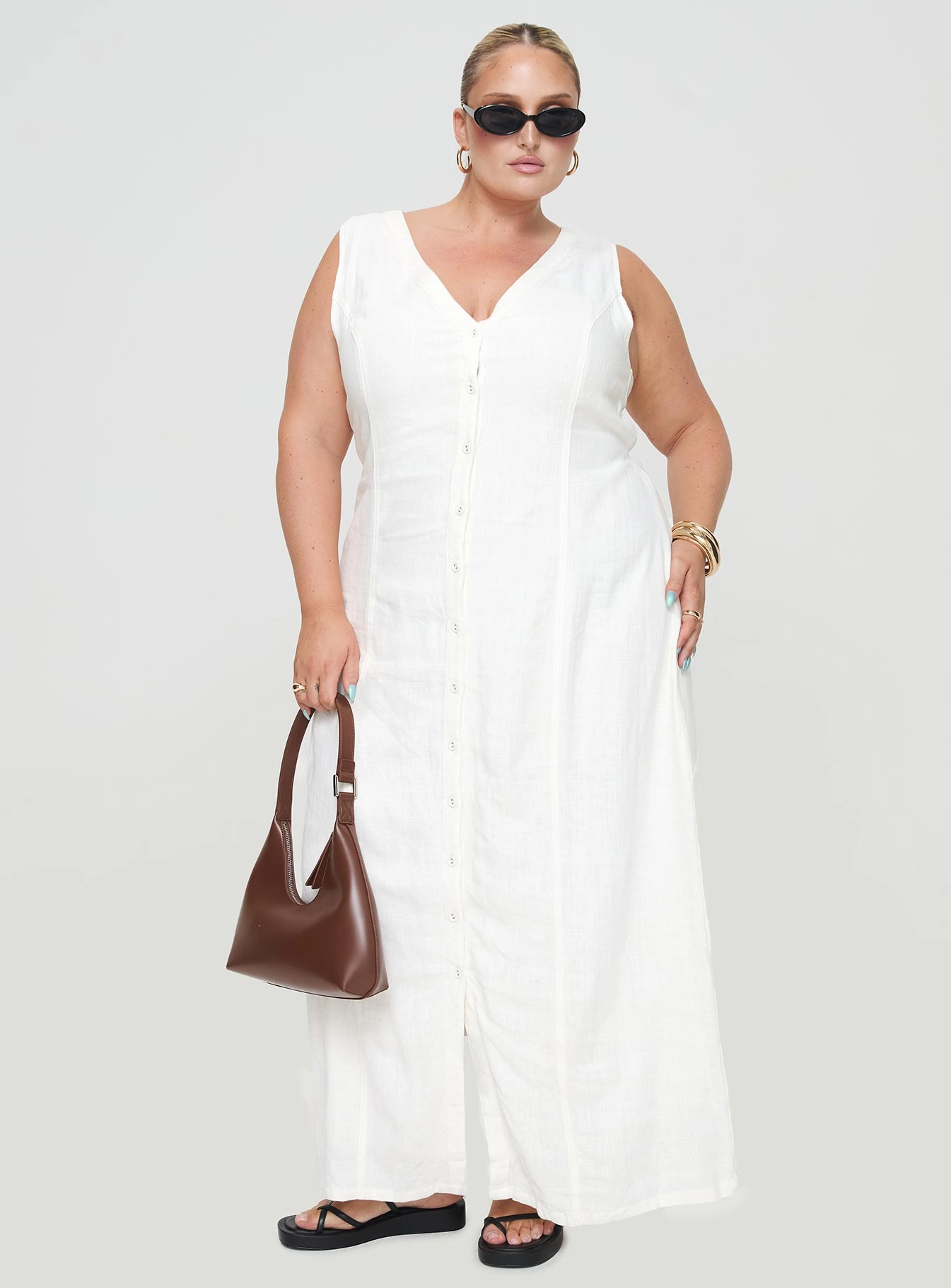 Summer Season Linen Blend Maxi Dress White Curve Date Vibe Formal dinner wear