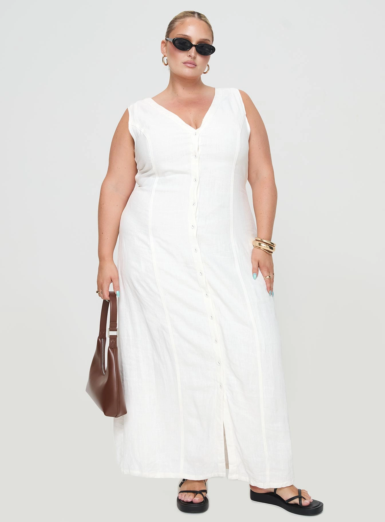 Summer Season Linen Blend Maxi Dress White Curve Fashion Layers