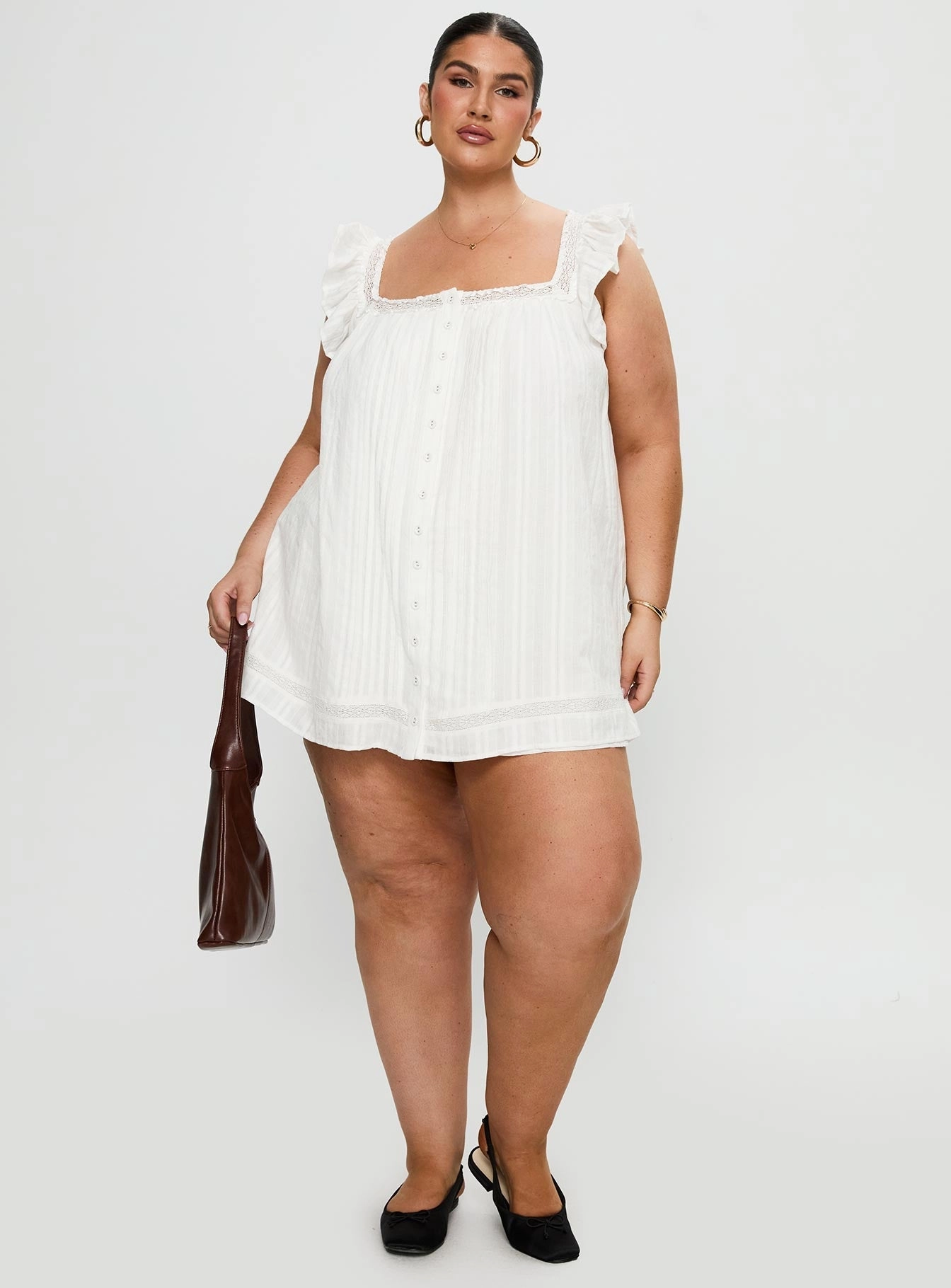 Summerland Broiderie Mini Dress White Curve Easy Comfort Look
