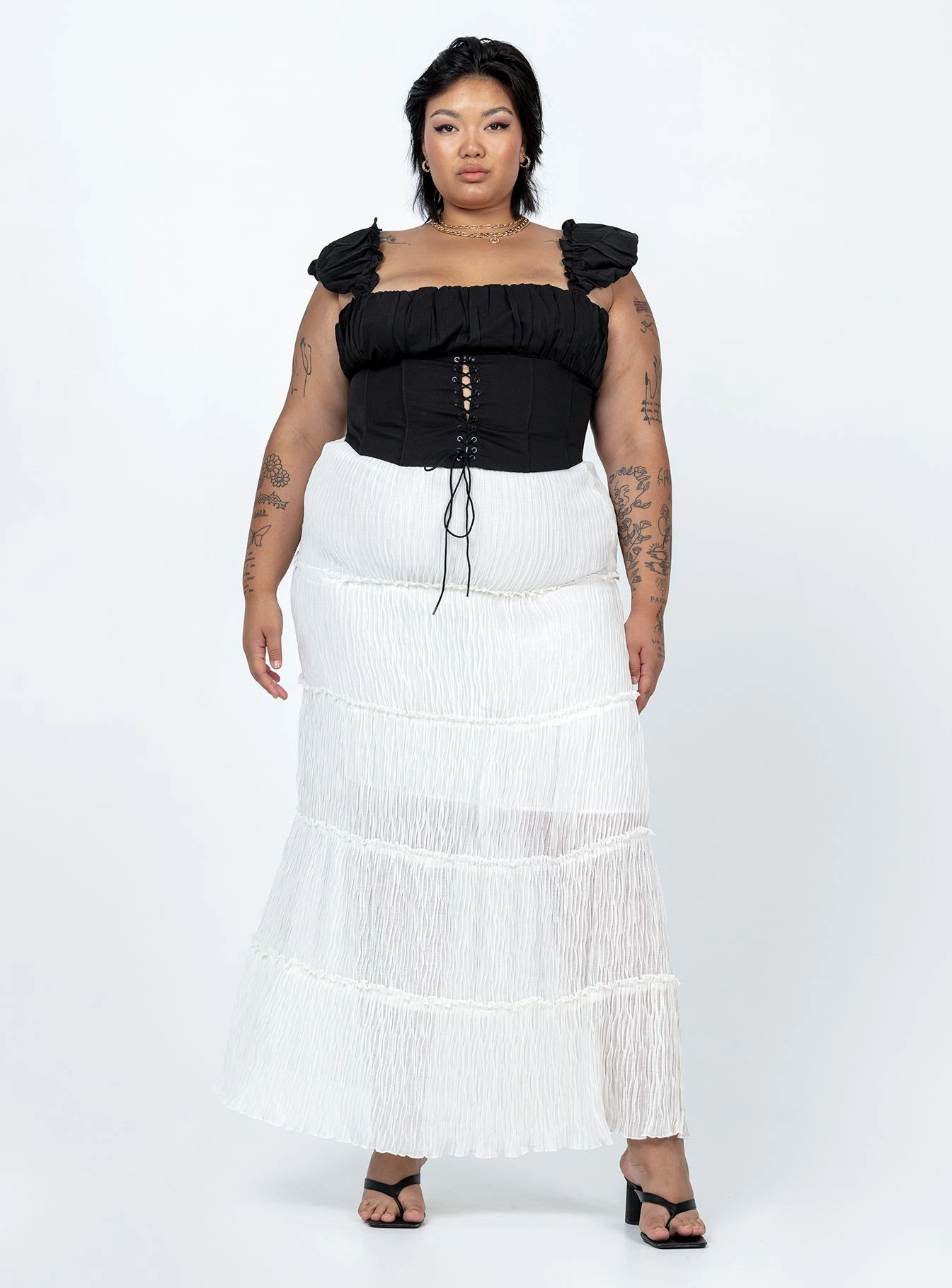 Modern Look Casual Feel Sun Down Mid Rise Maxi Skirt Curve White