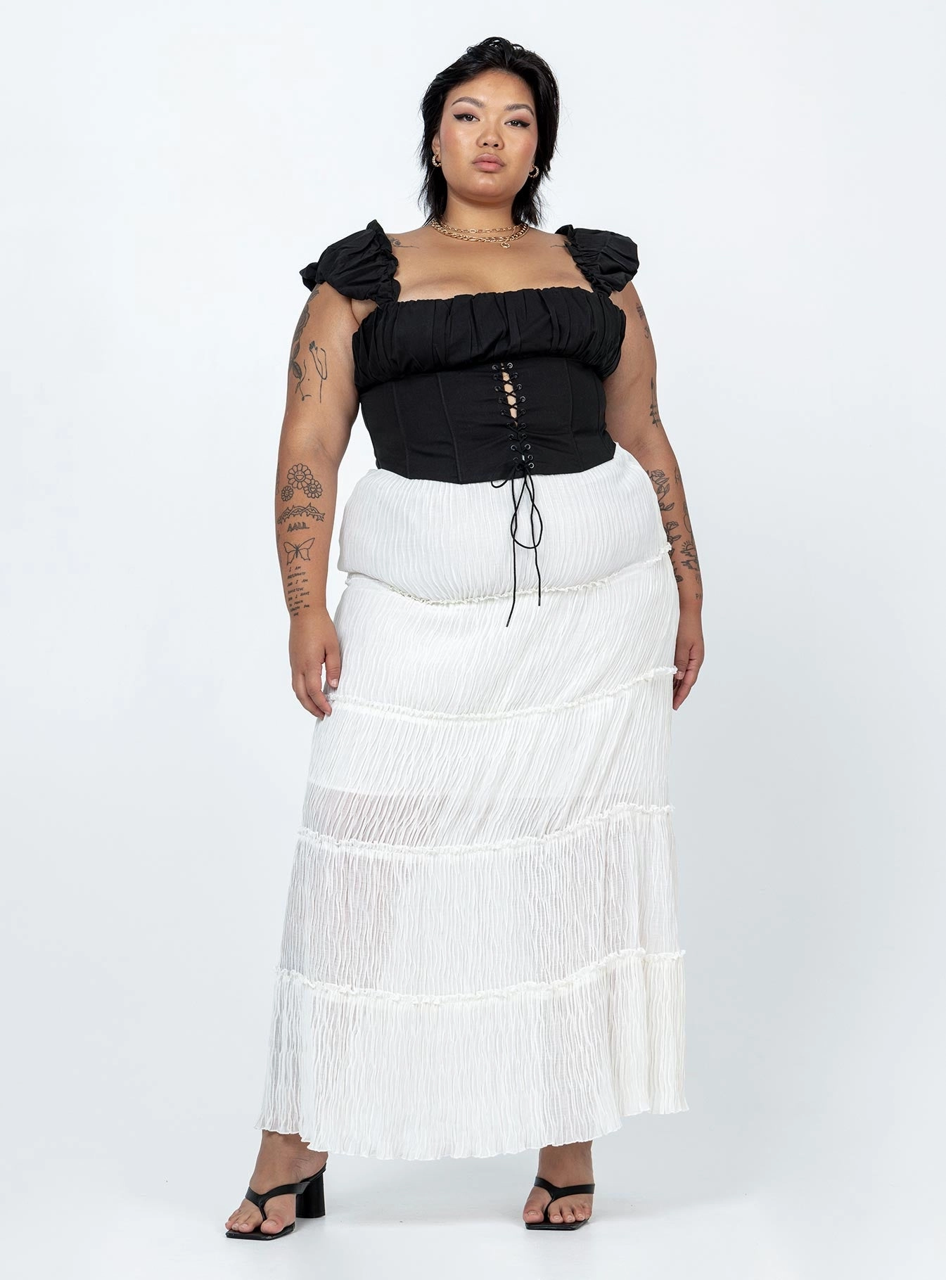 Sun Down Mid Rise Maxi Skirt Curve White Soft Layers natural fiber