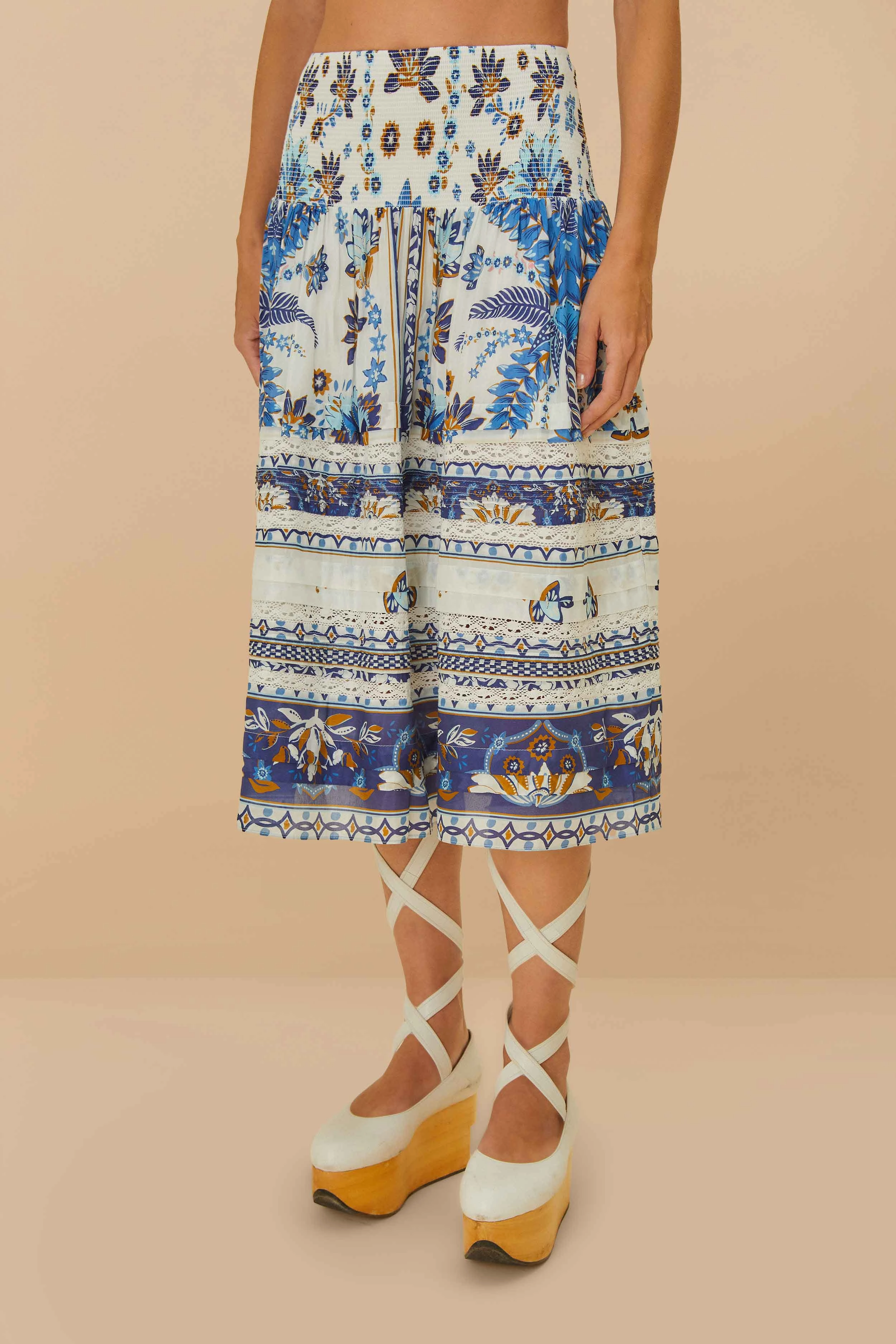 Off-White Ana Tapestry Organic Cotton Midi Skirt Slip Resistant Waist