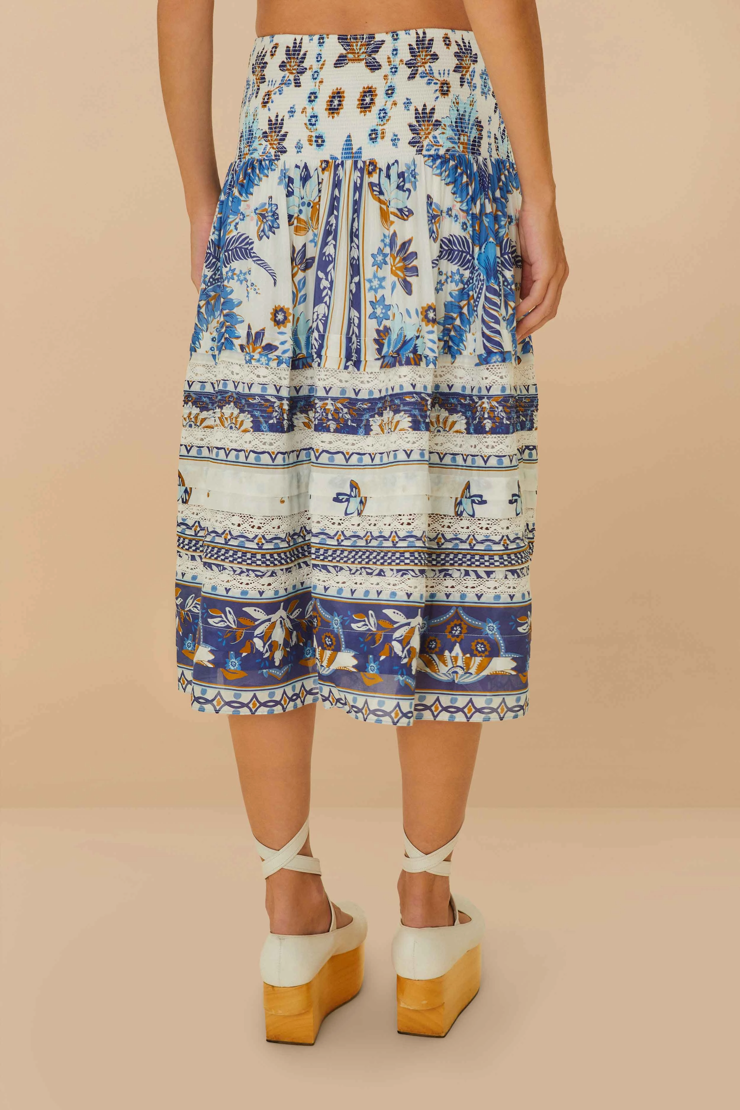 Off-White Ana Tapestry Organic Cotton Midi Skirt Lightweight Fabric Fresh Fit