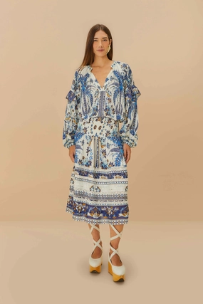 Off-White Ana Tapestry Organic Cotton Midi Skirt Faux Leather