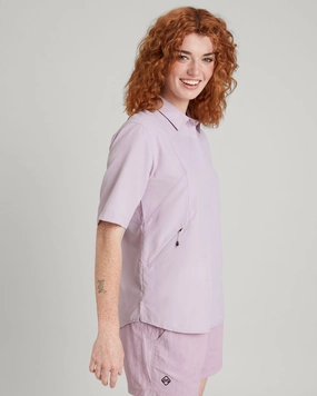 Layered Collar Beach Ready SUN-Scout UPF Women's Short Sleeve Shirt - Lupin Field