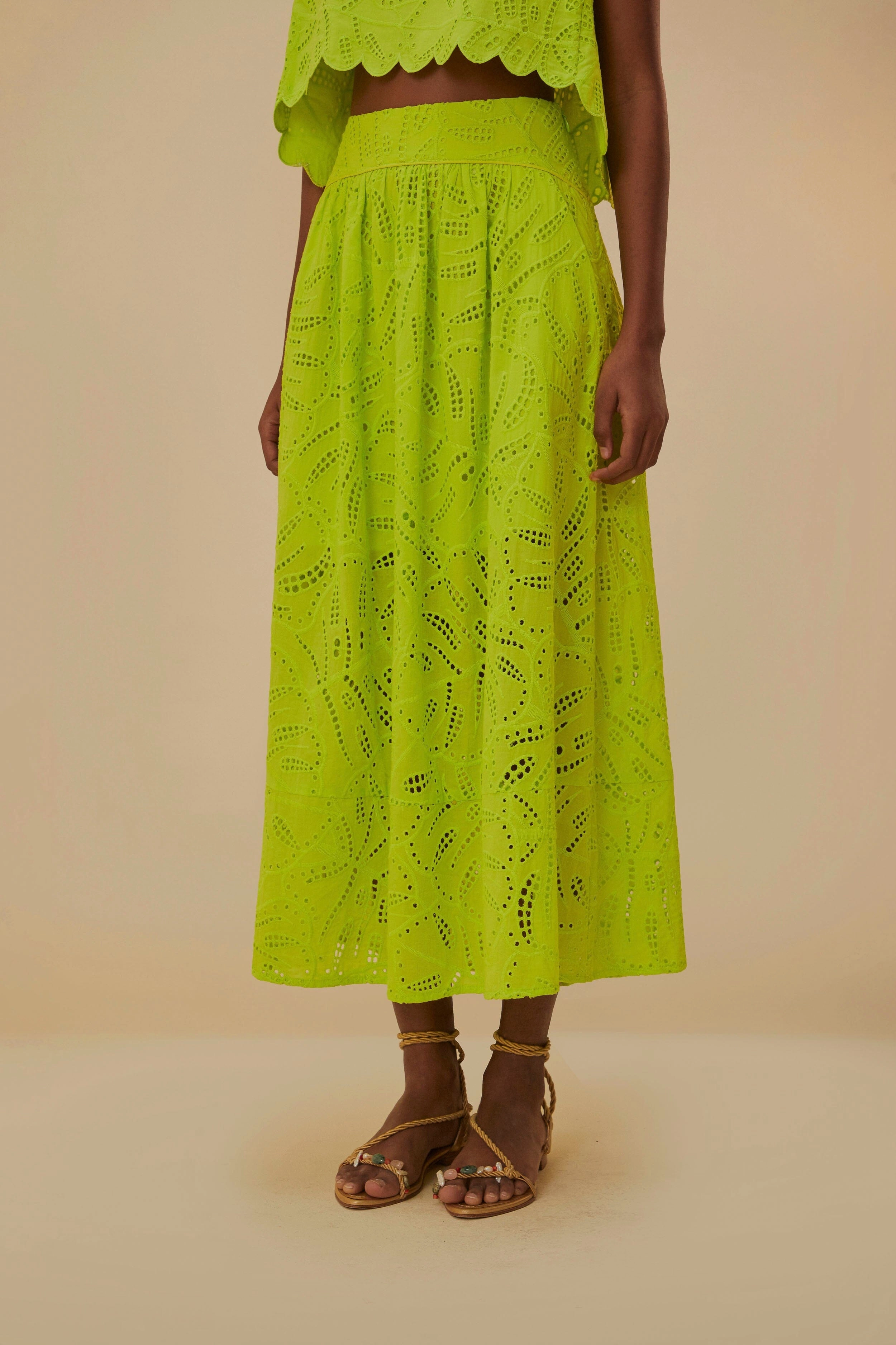 Green Monstera Eyelet Maxi Skirt Cultural Event