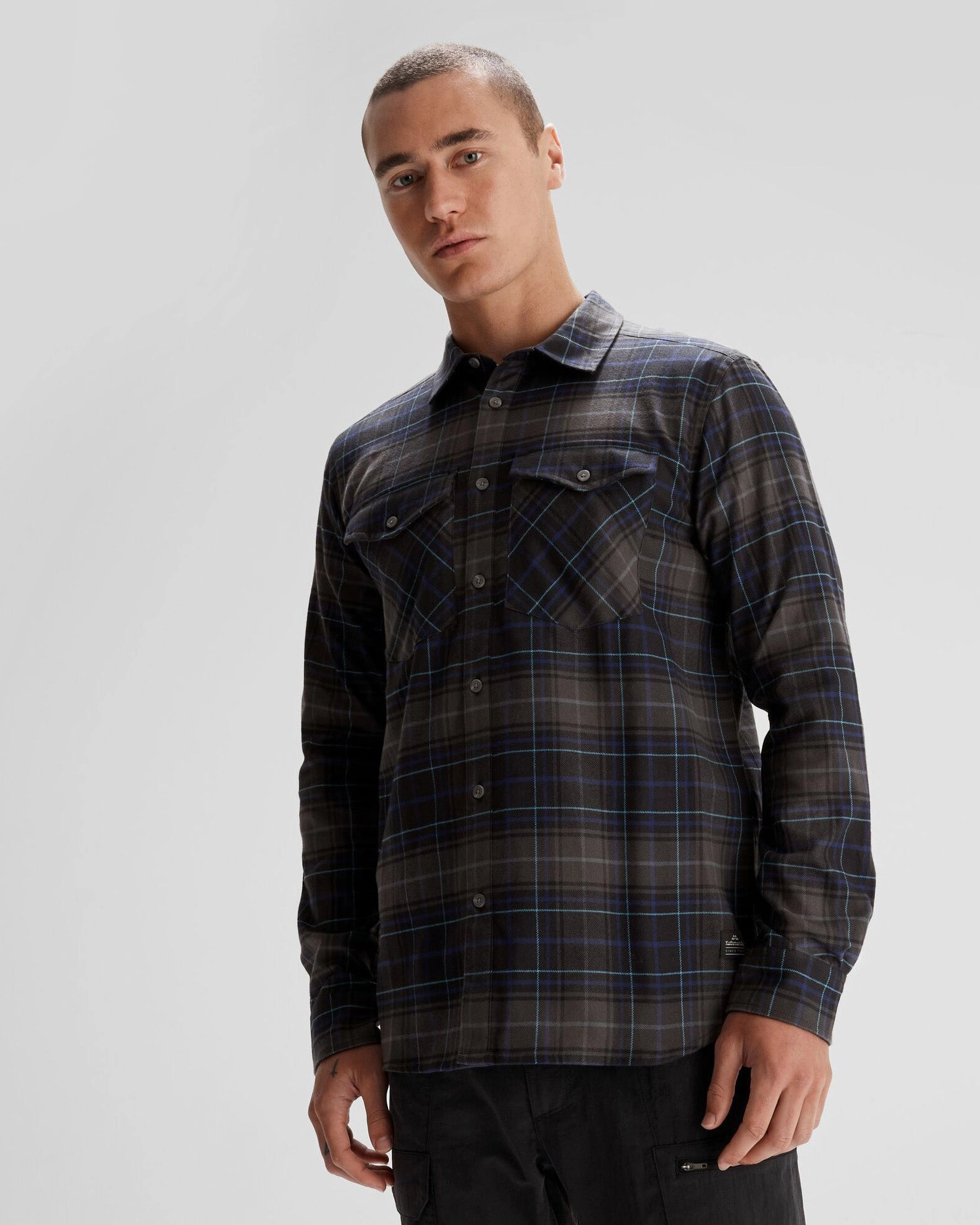 Men's Carrillon HF Long Sleeve Shirt - Hillside Plaid Charcoal Seasonal Fashion Comfort Fit