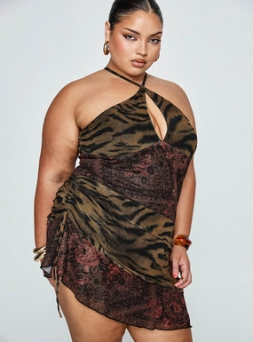 Syrefena Halter Mini Dress Multi Curve Effortless Mood